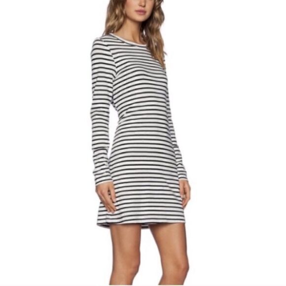 A.L.C. Fay Mini White Black Dress Striped Knot Back Long Sleeve Size S - Picture 3 of 7